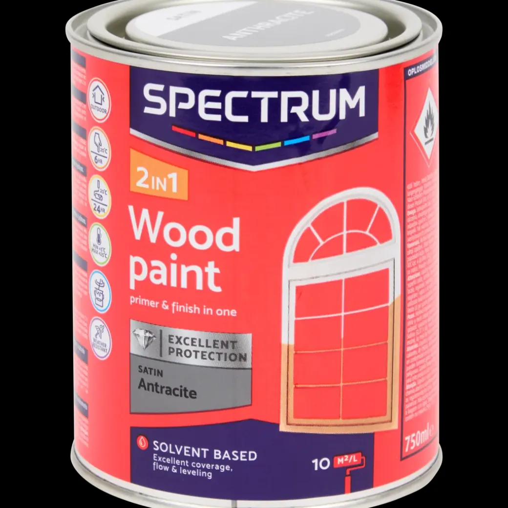 Peinture laque satinée pour bois 2-en-1 Spectrum Anthracite Gris 750 ml | Action FR